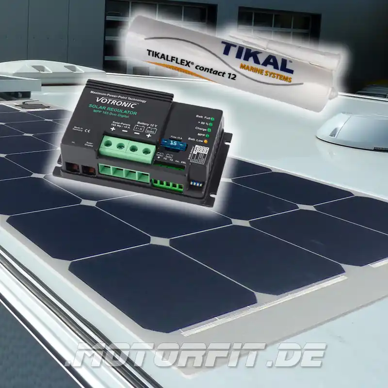Auf Lager - 110W (12V) Wohnkabine Solar-Set - 110 Watt Semi-Flex Solarpanel + MPP Solar-Laderegler + Anbauteile -voll begehbar- Tischer Nordstar Set 2019