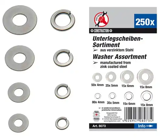 Preisvorteil - Unterlegscheiben-Sortiment, 250-tlg.