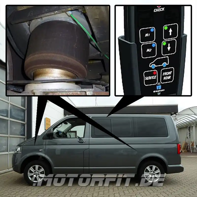 Luftfederung für Reha Volkswagen Transporter - T5 2003-2015 - 2,6t - 3,08t +30mm (Erhöhungskit) Vorderachse & Hinterachse Voll-Luftfederung - Preiswert